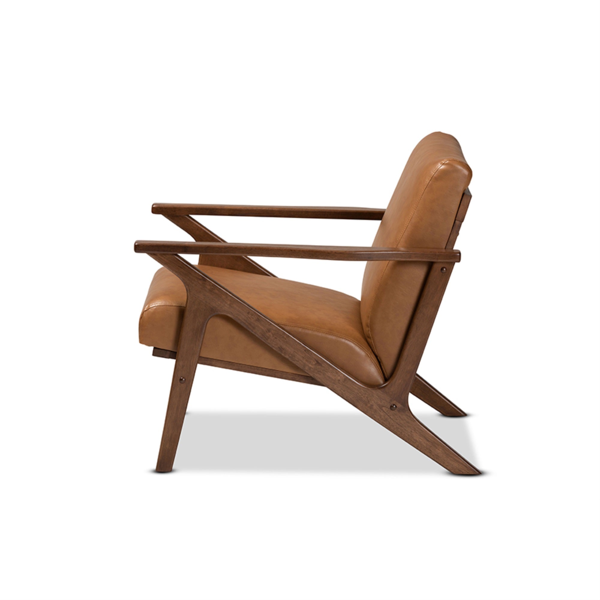 Baxton Studio Bianca Mid-Century Modern Walnut Brown Finished Wood And Tan Faux Leather Effect Lounge Chair