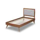 Baxton Studio Laima Mid-Century Modern Light Grey Fabric Upholstered And Walnut Brown Finished Wood Twin Size Platform Bed