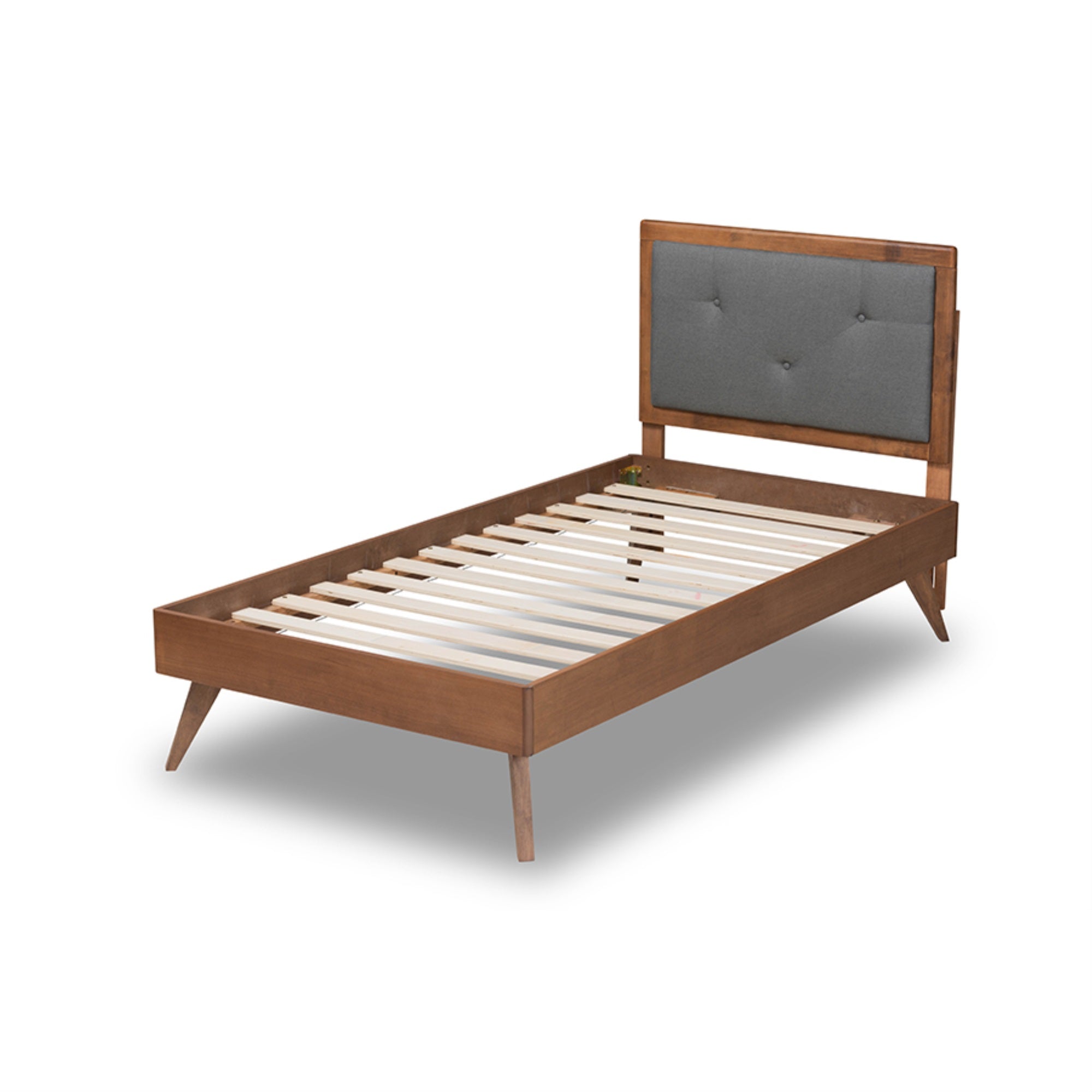 Baxton Studio Laima Mid-Century Modern Dark Grey Fabric Upholstered And Walnut Brown Finished Wood Twin Size Platform Bed