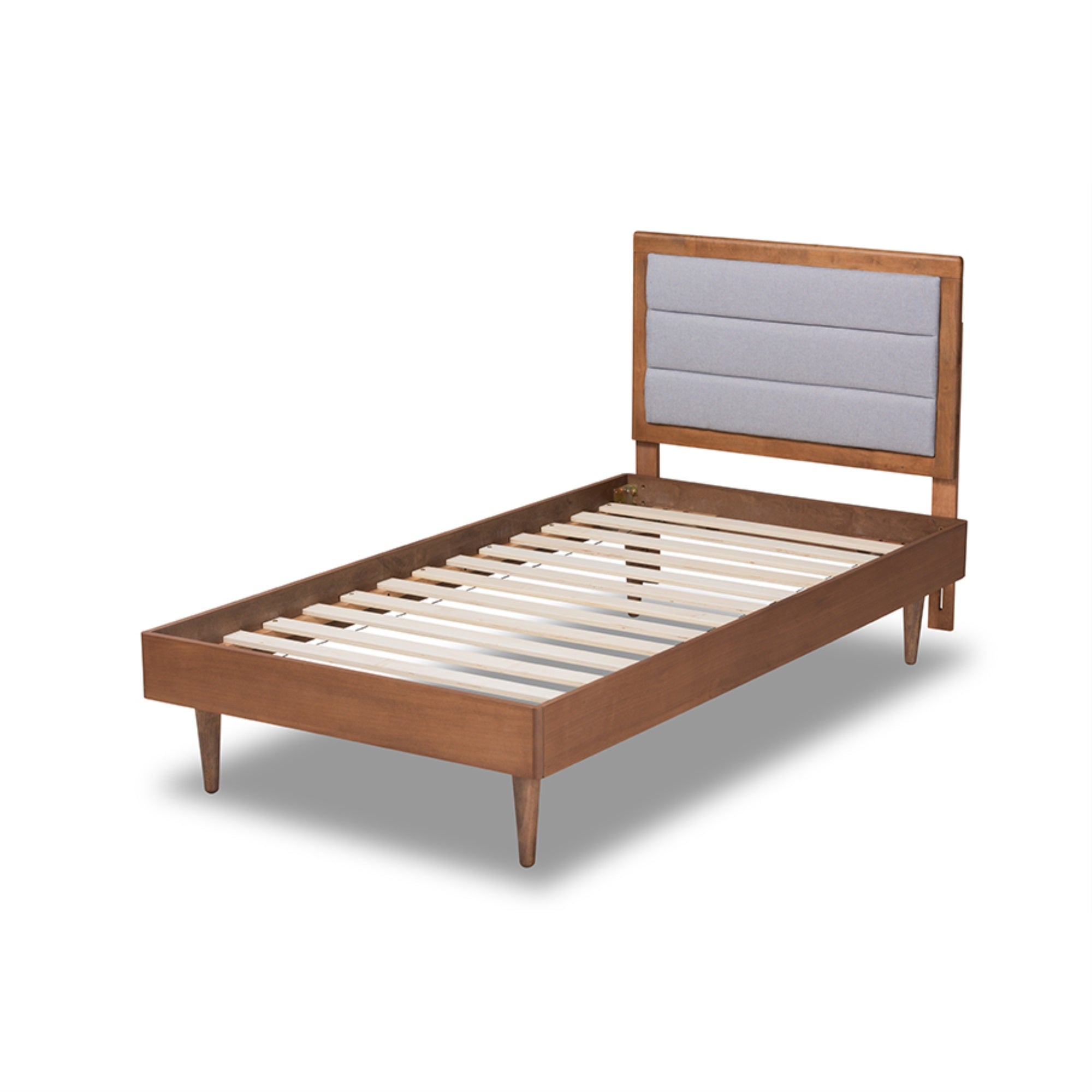 Baxton Studio Seren Mid-Century Modern Light Grey Fabric Upholstered And Walnut Brown Finished Wood Twin Size Platform Bed