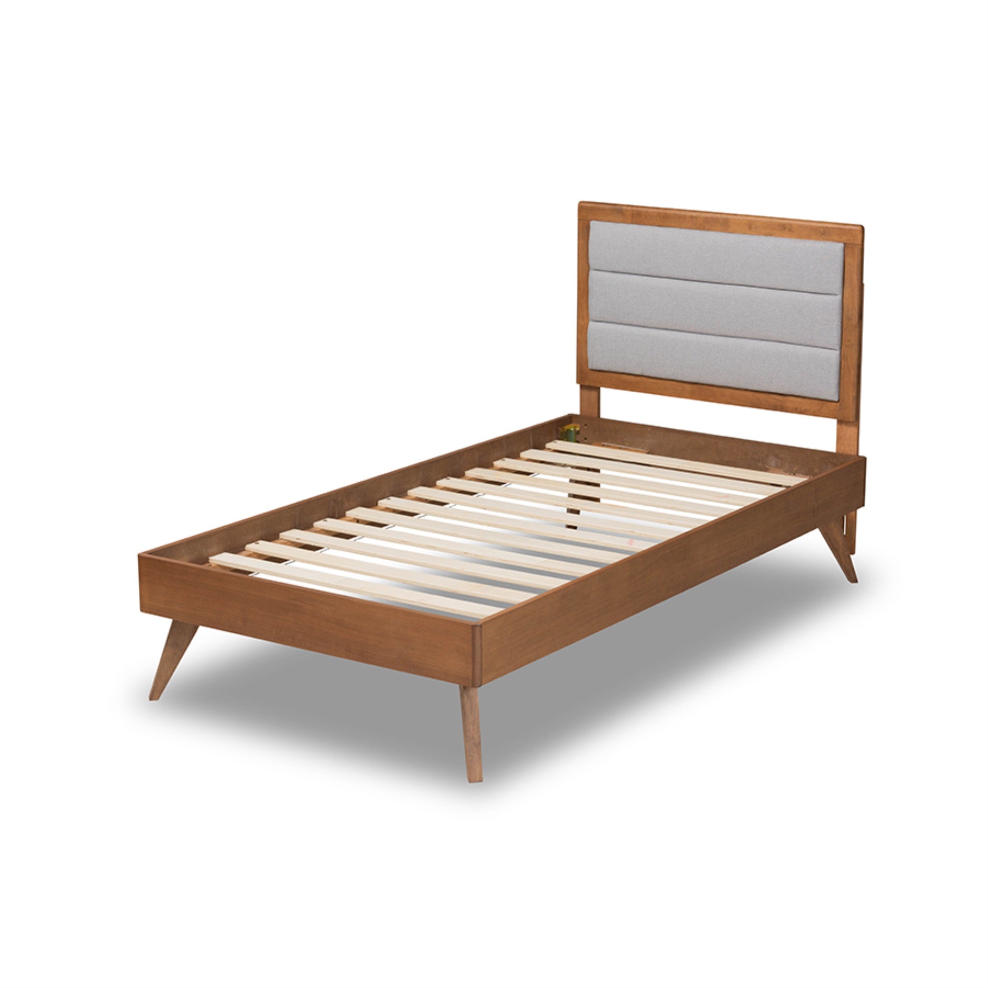 Baxton Studio Linn Mid-Century Modern Light Grey Fabric Upholstered And Walnut Brown Finished Wood Twin Size Platform Bed
