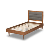 Baxton Studio Seren Mid-Century Modern Dark Grey Fabric Upholstered And Walnut Brown Finished Wood Twin Size Platform Bed