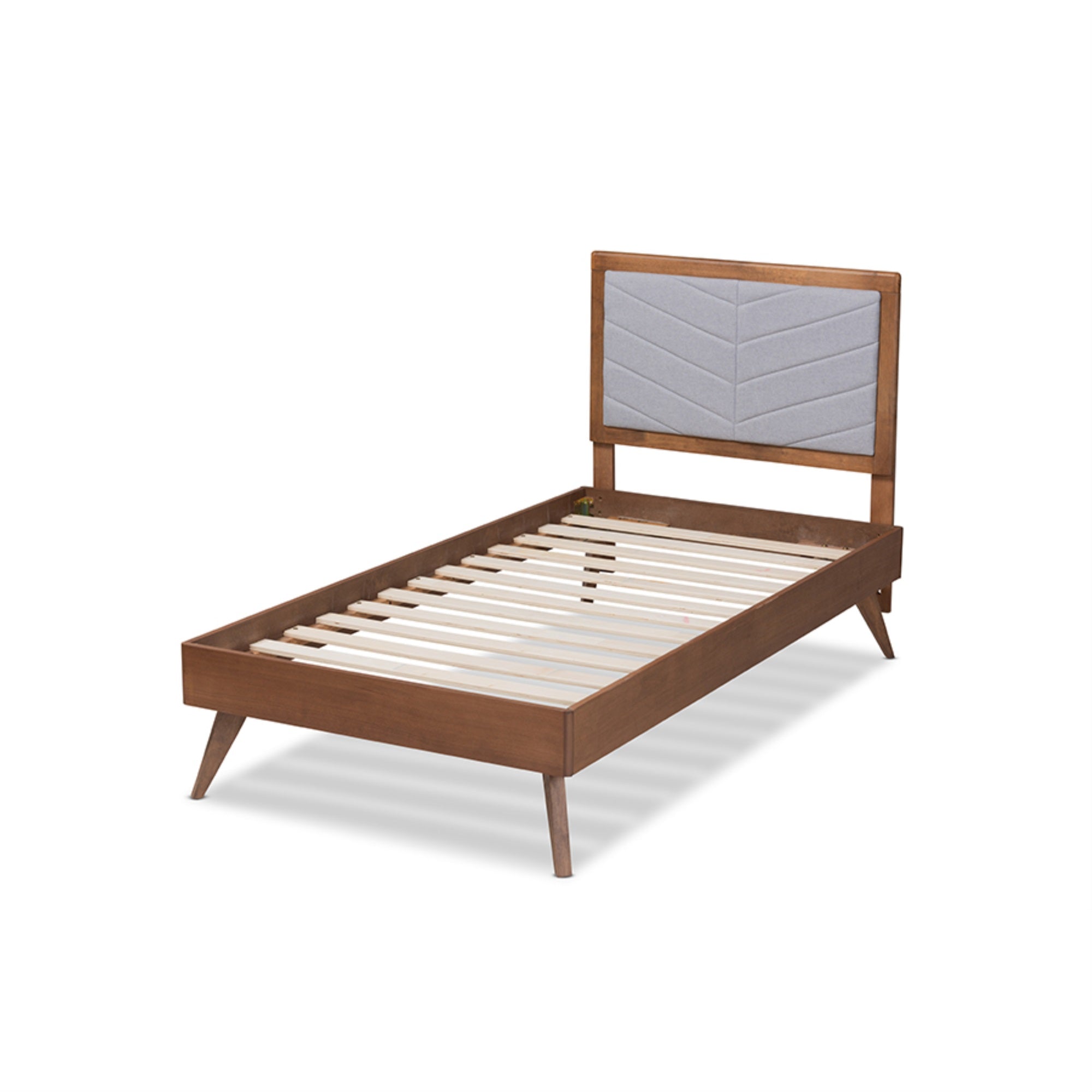 Baxton Studio Roze Mid-Century Modern Light Grey Fabric Upholstered And Walnut Brown Finished Wood Twin Size Platform Bed