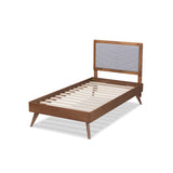 Baxton Studio Roze Mid-Century Modern Light Grey Fabric Upholstered And Walnut Brown Finished Wood Twin Size Platform Bed