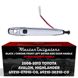 Exterior Door Handle Black/Chrome Replacement for Toyota Avalon (08-12), Highlander (08-13), Highlander Hybrid (08-13) OE Part # 69210-07010-C0, 69210-30310-C0 | Front Left Driver Side