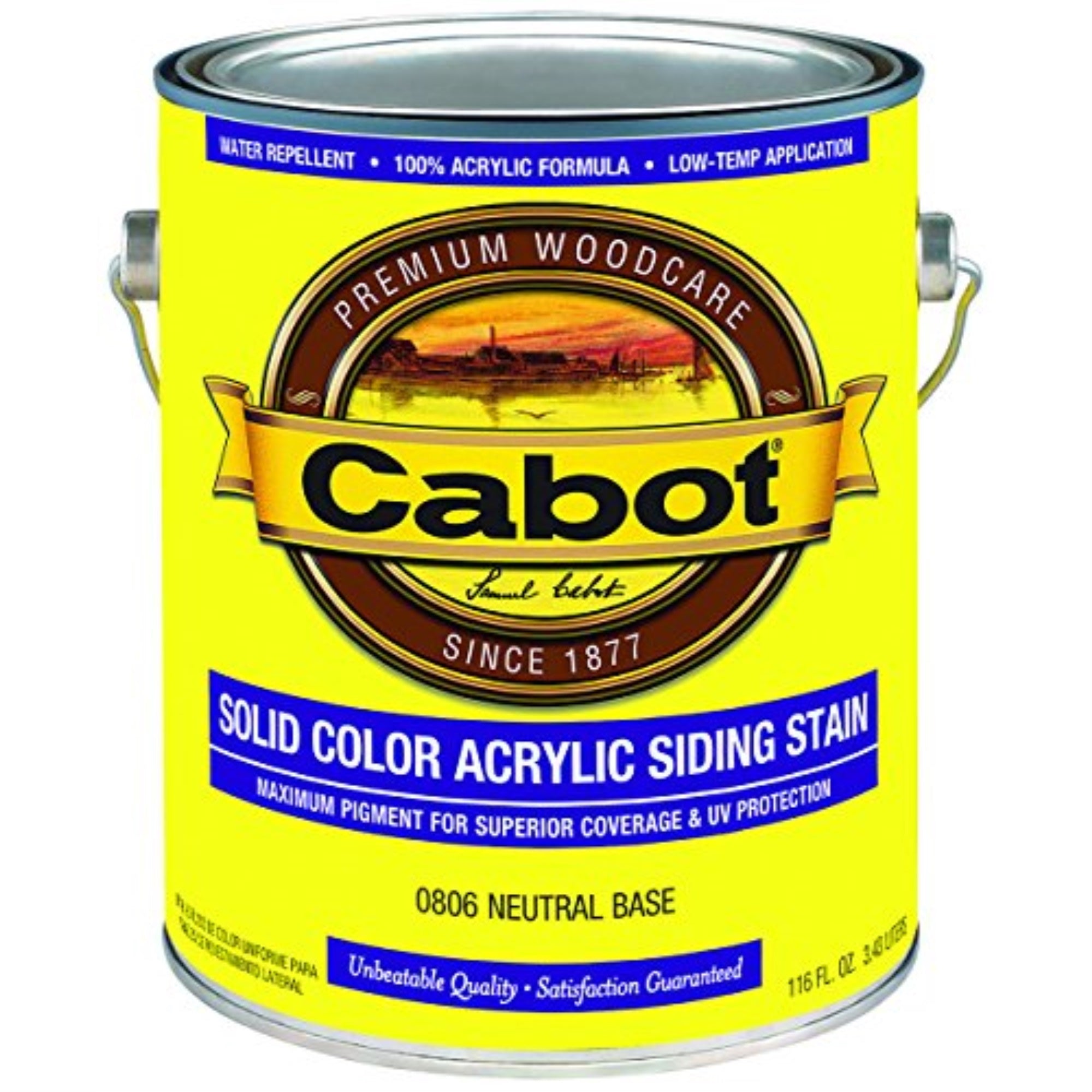 1213776 Cabot Sc Acr Ss Neut Gal Cabot 800 Series Solid Tintable Satin Neutral Base Acrylic Siding Stain 1 Gal (Pack Of 4)