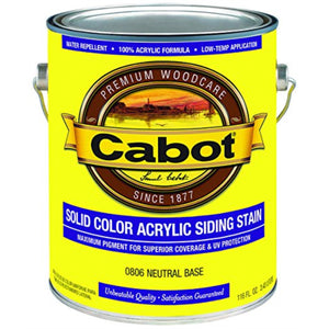 1213776 Cabot Sc Acr Ss Neut Gal Cabot 800 Series Solid Tintable Satin Neutral Base Acrylic Siding Stain 1 Gal (Pack Of 4)