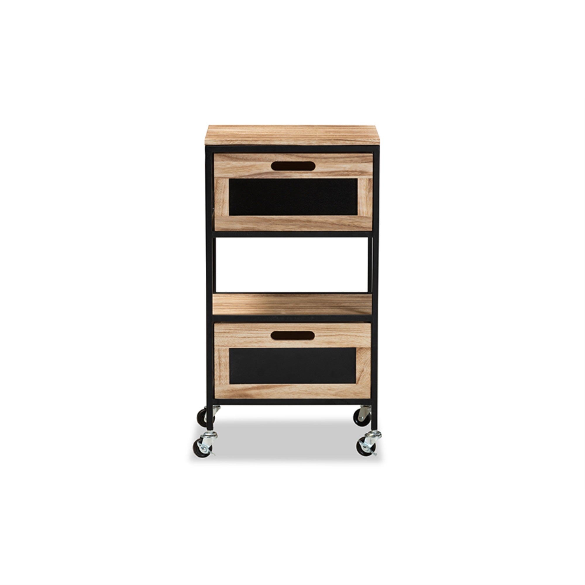 Baxton Studio Olinda Modern Industrial Oak Brown Finished Wood And Black Metal 2-Drawer End Table