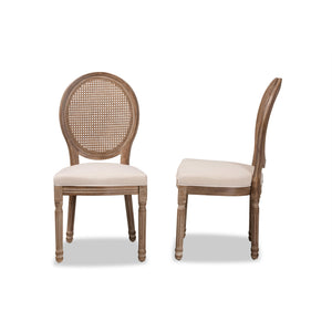 Baxton Studio Louis Traditional French Inspired Beige Fabric Upholstered And Antique Brown Finished Wood 2-Piece Dining Chair Se
