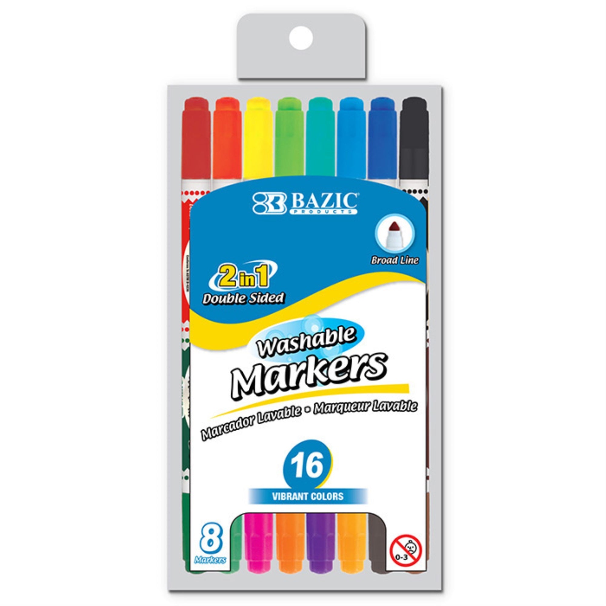 Bazic 8 Double-Tip Washable Markers / Box Qty - 24