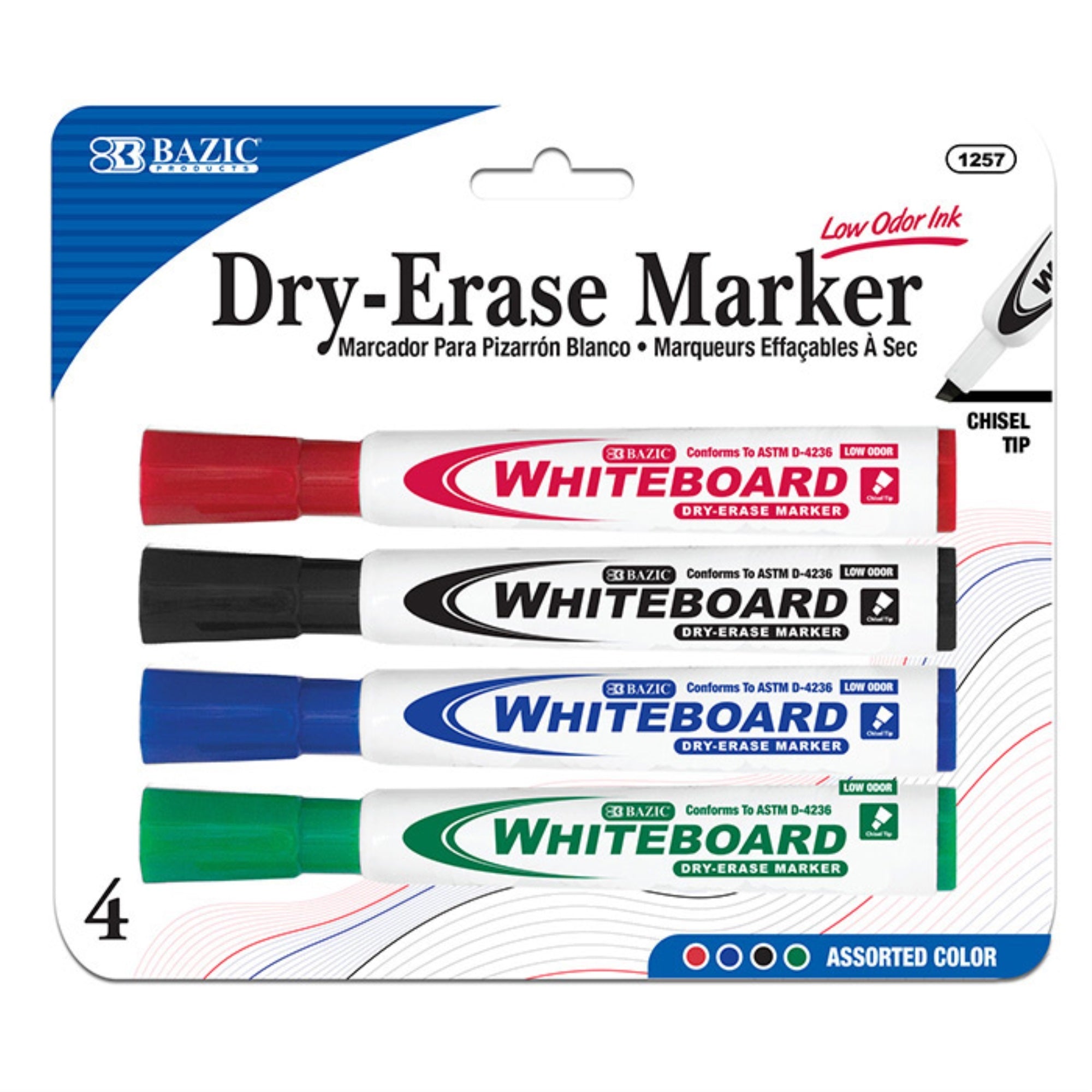 Bazic Assorted Colors Chisel Tip Dry-Erase Markers (4/Pack) / Box Qty - 24