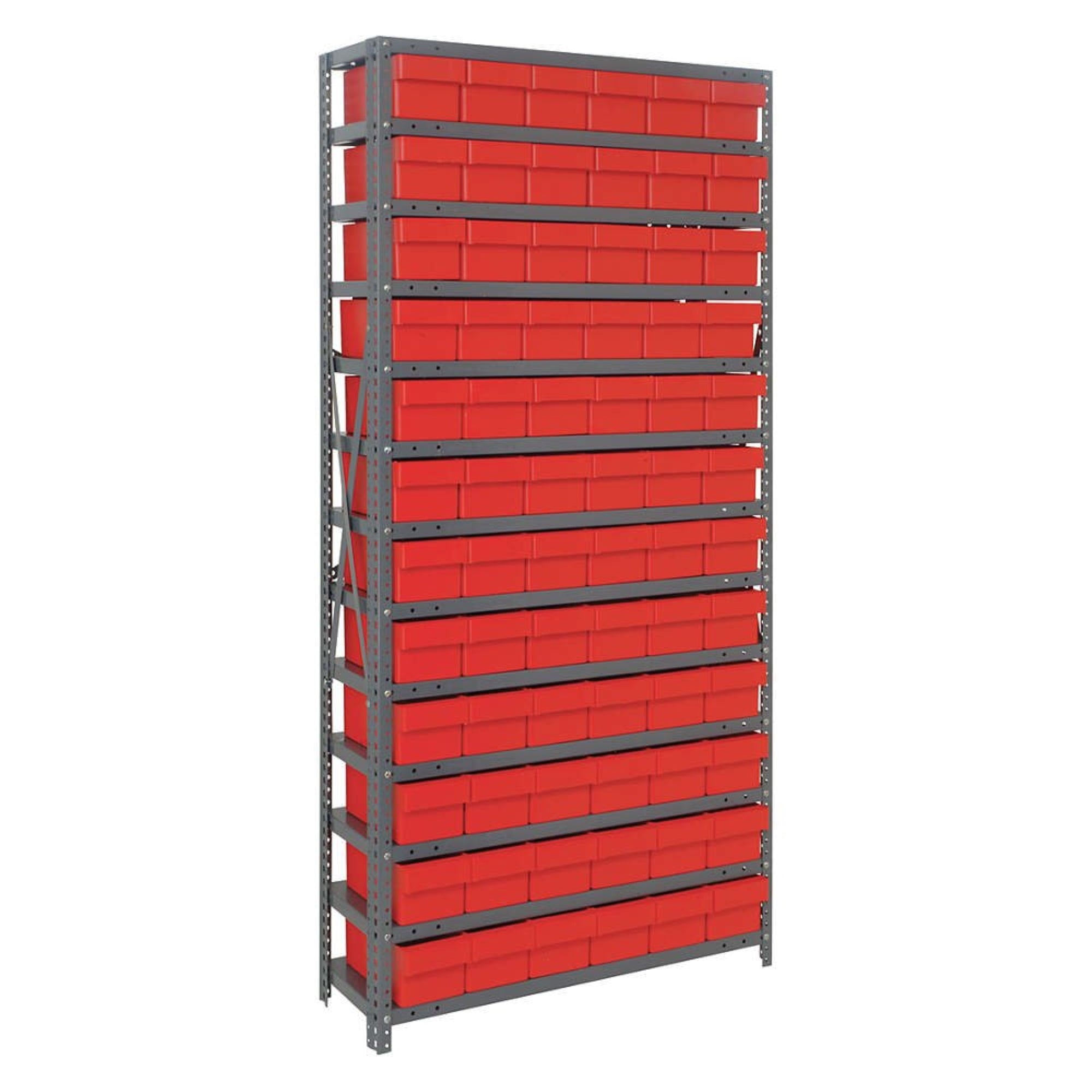 13 Shelf Open Unit W/72 Red Bins