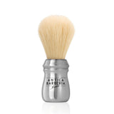 Professional Lathering Brush: Silver Brushed Aluminum with Bleached Bristle