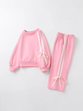 Girls Bow Trim Sweatshirt and Pants Set