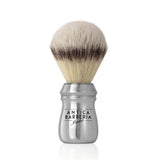 Professional Lathering Brush: Silver Anodized Aluminum with Synthetic Silvertip