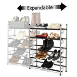 5-Tier Slide-n-Adjust Shoe Rack, Expandable Free-Standing Organizer, Silver & Black