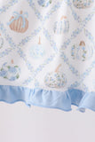 Blue pumpkin embroidery ruffle dress