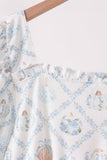 Blue pumpkin ruffle mom dress