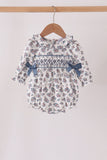Teal floral smocked bow bubble