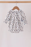 Teal floral smocked bow bubble