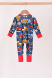 Navy tractor print bamboo romper