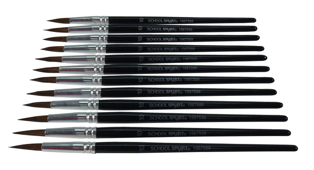 School Smart Short Handle Round Watercolor Brush, Size 10, Pack Of 12