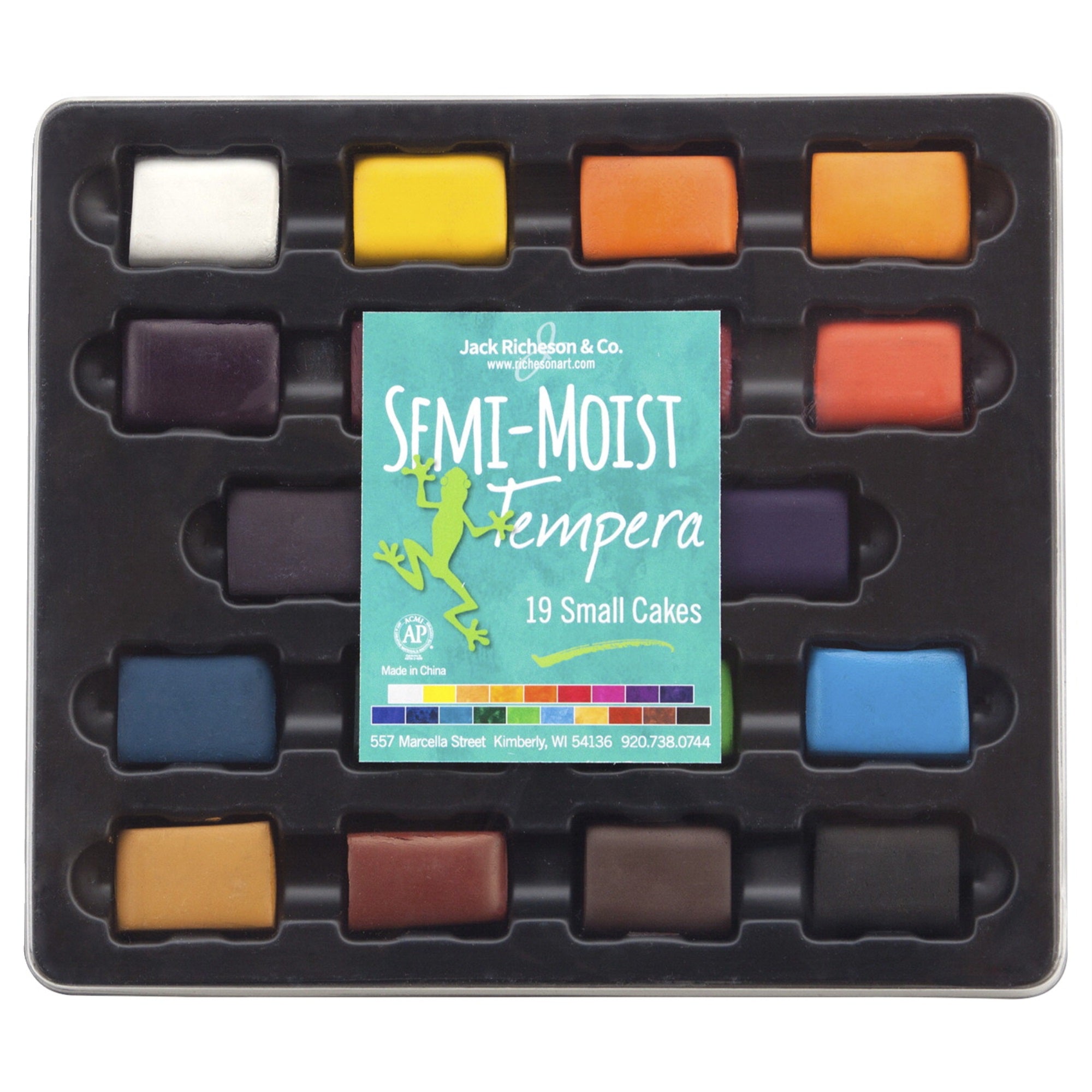 Jack Richeson Semi-Moist Tempera Cakes With Tray, Assorted Colors, Set Of 19