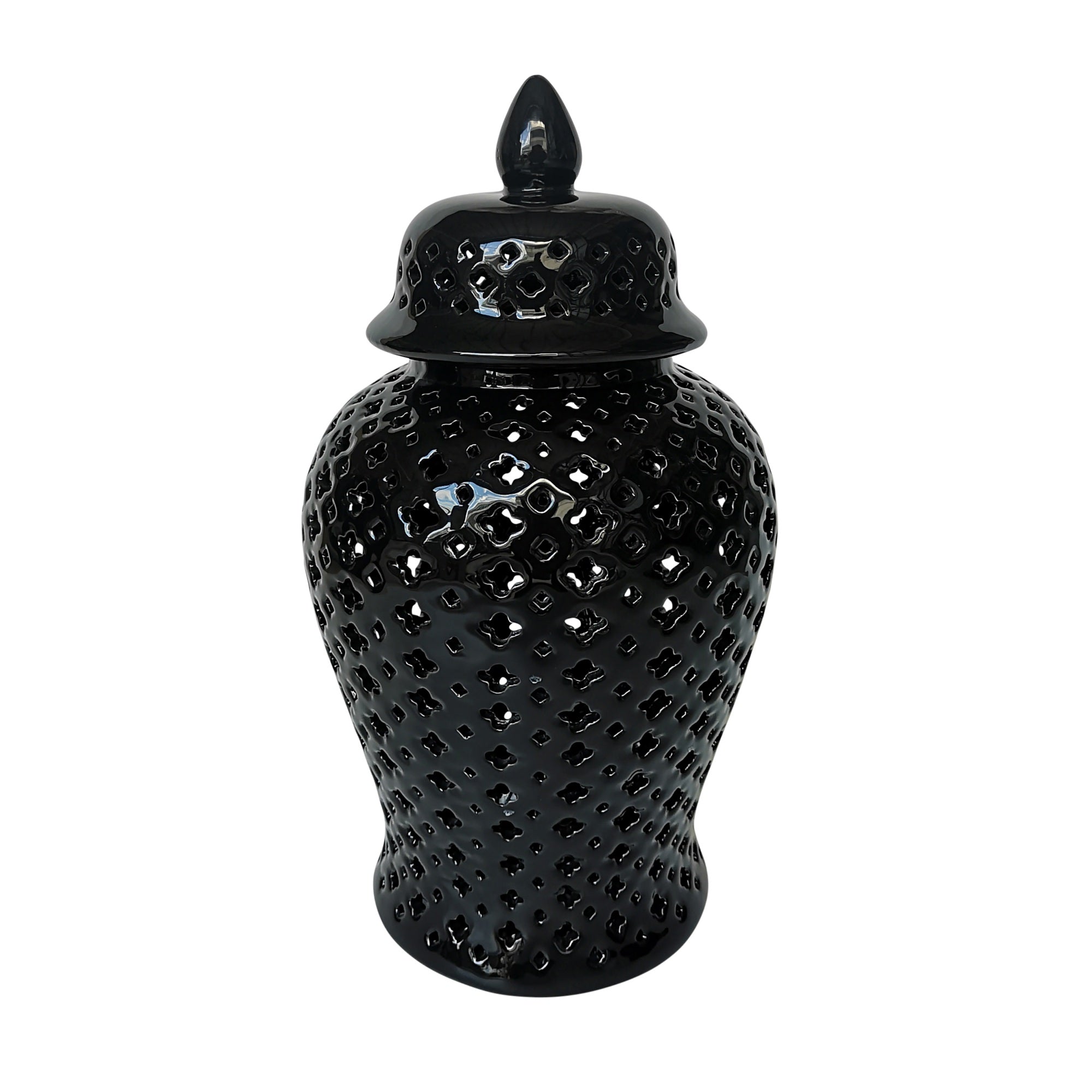 17'' Cut-Out Clover Temple Jar, Black