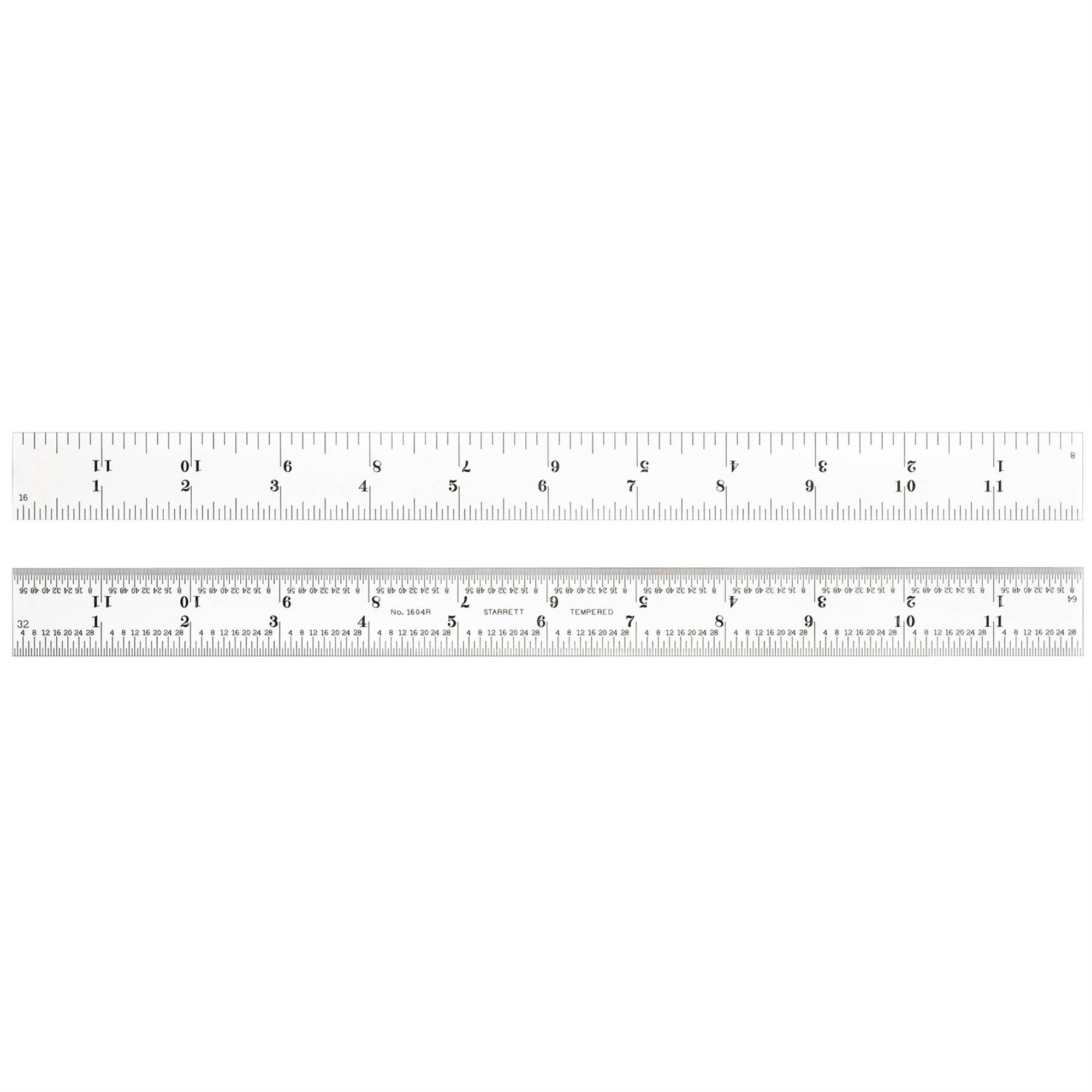 1604R-12 Spring Tempered Steel Rule With Inch Graduations, 4R Style Graduations, 12 Length, 1 Width, 3/64 Thickness