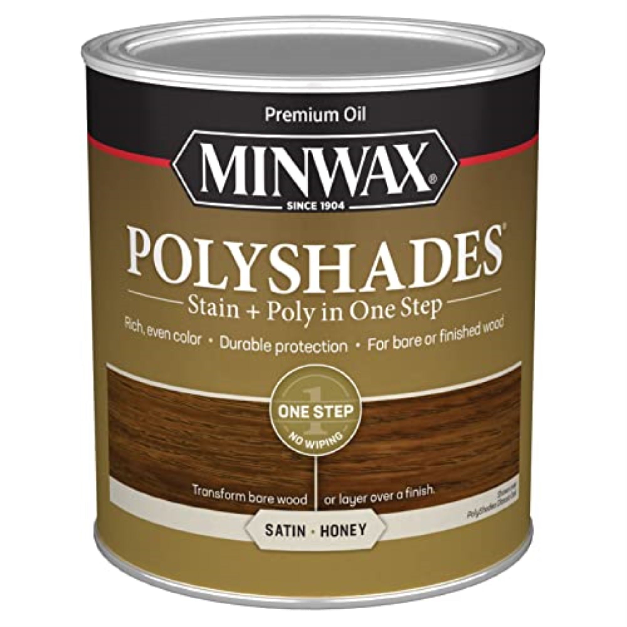 1609221 Polyshades Sat Honey Qt Minwax Polyshades Semi-Transparent Satin Honey Oil-Based Stain And Polyurethane Finish 1 Qt (Pac