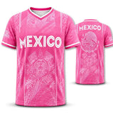 Men’s Light Pink Aztec Sun Stone V-Neck T-Shirt – Mexican Culture Graphic Tee, Pastel Heritage Sportswear