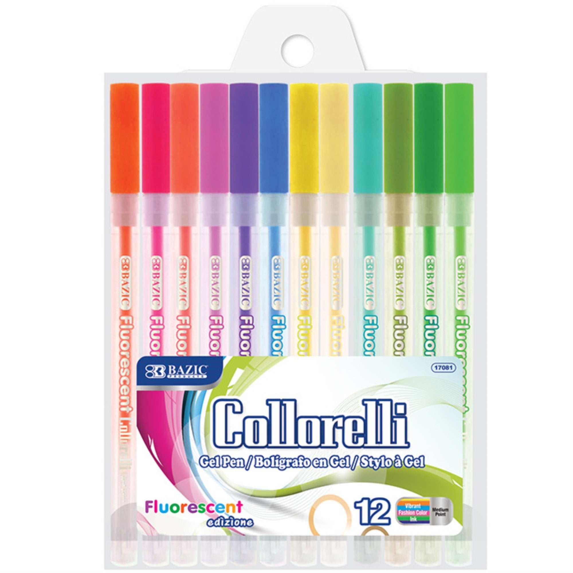 Bazic 12 Fluorescent Color Collorelli Gel Pen / Box Qty - 24