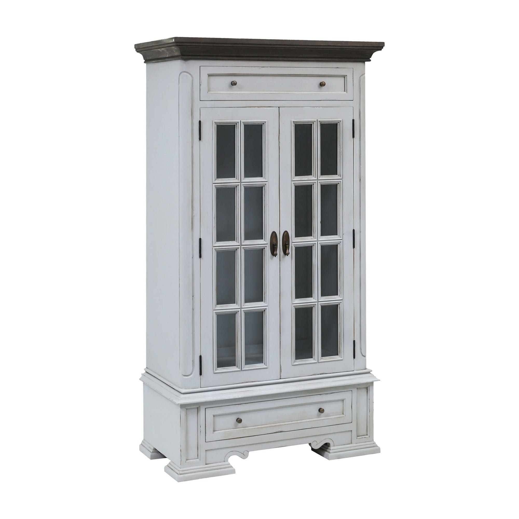 Hartford 2-Door 2-Drawer Cabinet With 3 Inner Shelves In Light Grey With Dark Grey Top