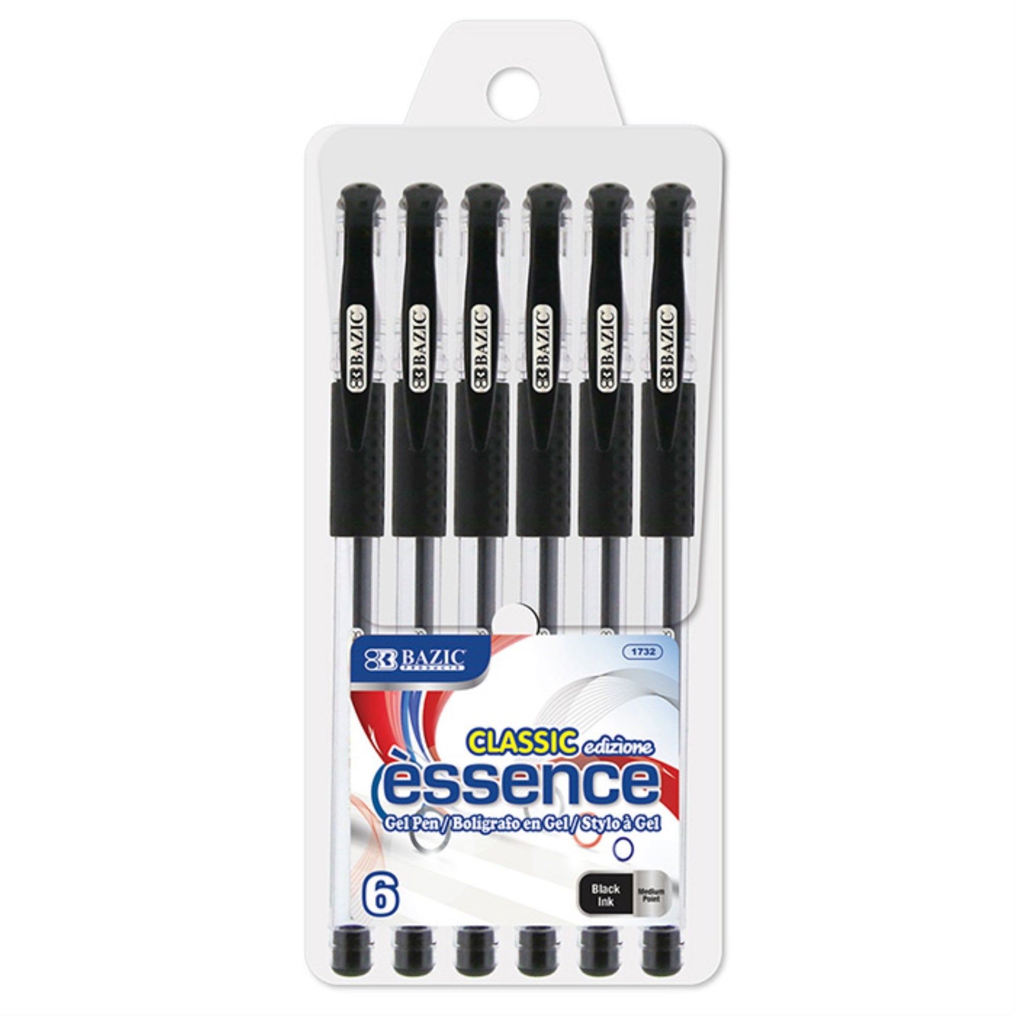 Bazic Essence Black Gel Pen W/ Cushion Grip (6/Pack) / Box Qty - 24