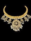 DNS189 Gold-Plated jadau Floral Hasli Necklace with jhumka earrings tika – Handcrafted Traditional Set ( READY TO SHIP )