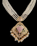 DNS192 punjabi Jadau necklace set - pink &pearl(READY TO SHIP)