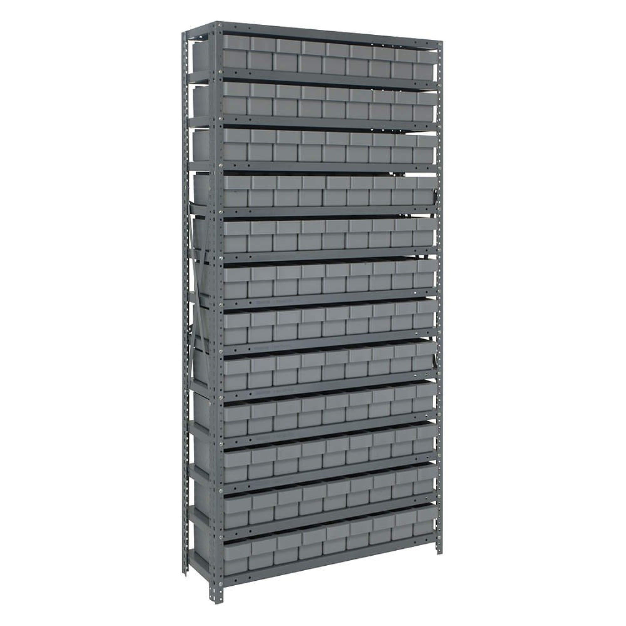 13 Shelf Open Unit W/108 Gray Bins