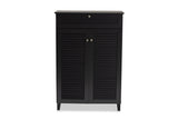 Baxton Studio Coolidge Modern And Contemporary Dark Grey Finished 5-Shelf Wood Shoe Storage Cabinet With Drawer