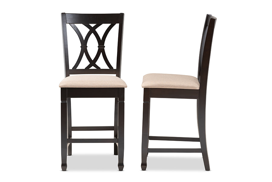 Baxton Studio Reneau Modern And Contemporary Sand Fabric Upholstered Espresso Brown Finished Wood Counter Height Pub Chair Set O