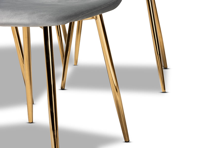 Baxton Studio Elyse Glam And Luxe Grey Velvet Fabric Upholstered Gold Finished 4-Piece Metal Dining Chair Set