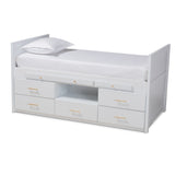 Baxton Studio Mirza Modern And Contemporary White Finished Wood 5-Drawer Twin Size Storage Bed With Pull-Out Desk