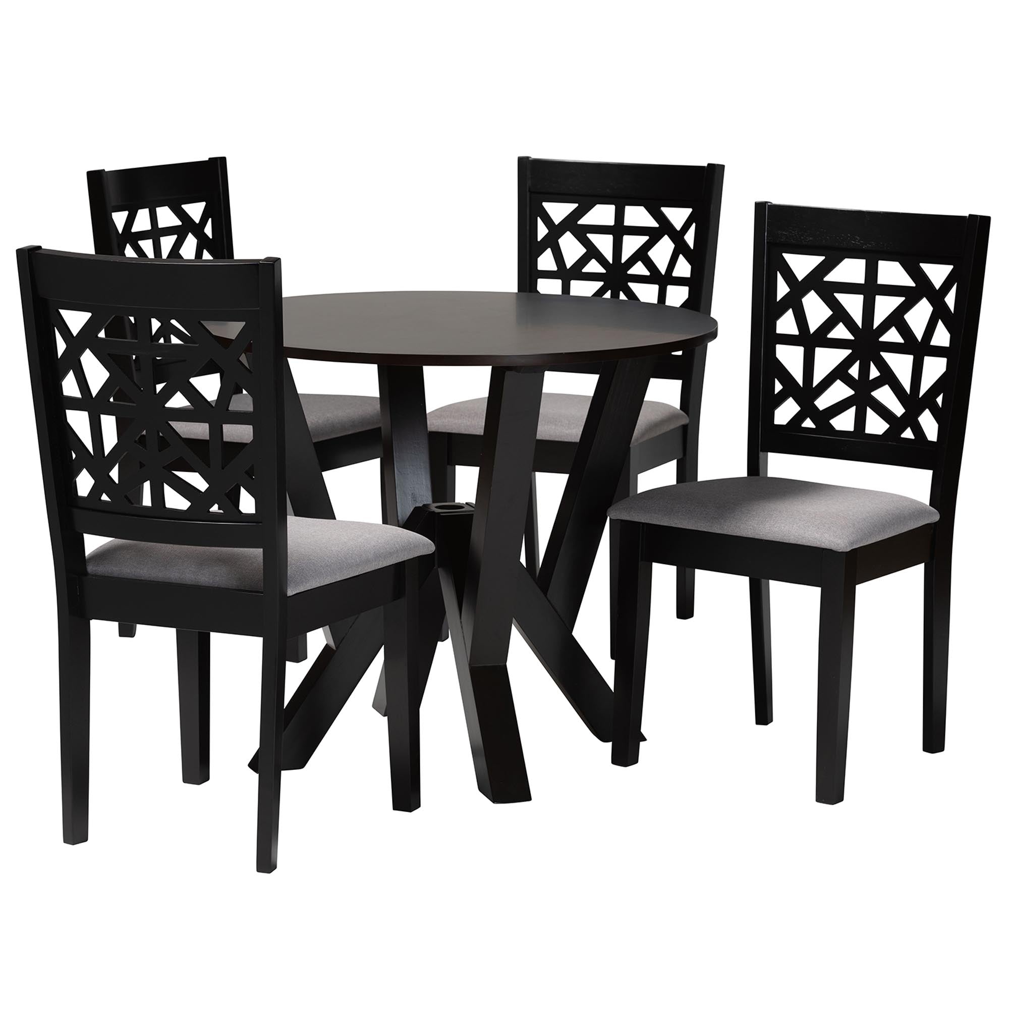 Baxton Studio Felice Modern Grey Fabric And Dark Brown Finished Wood 5-Piece Dining Set