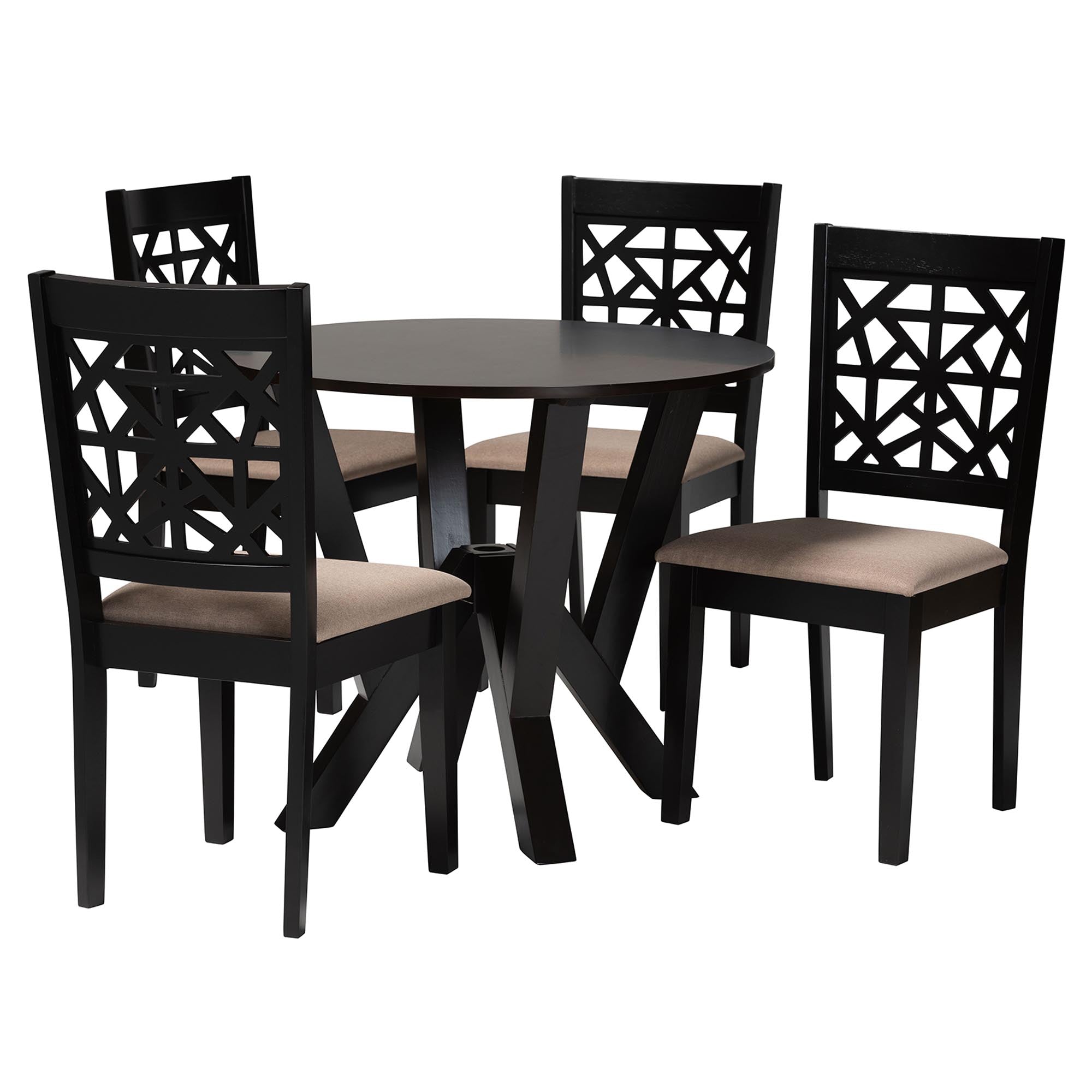 Baxton Studio Felice Modern Beige Fabric And Dark Brown Finished Wood 5-Piece Dining Set