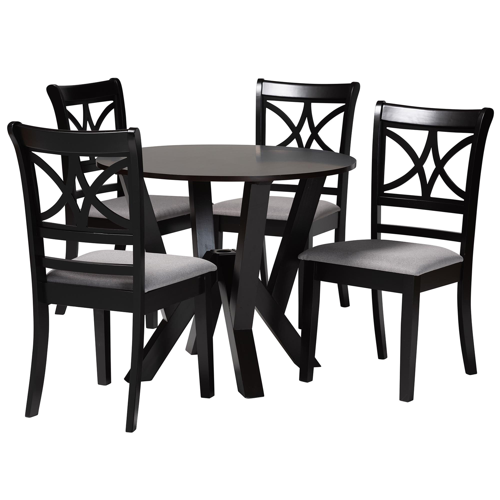 Baxton Studio Mari Modern Grey Fabric And Dark Brown Finished Wood 5-Piece Dining Set
