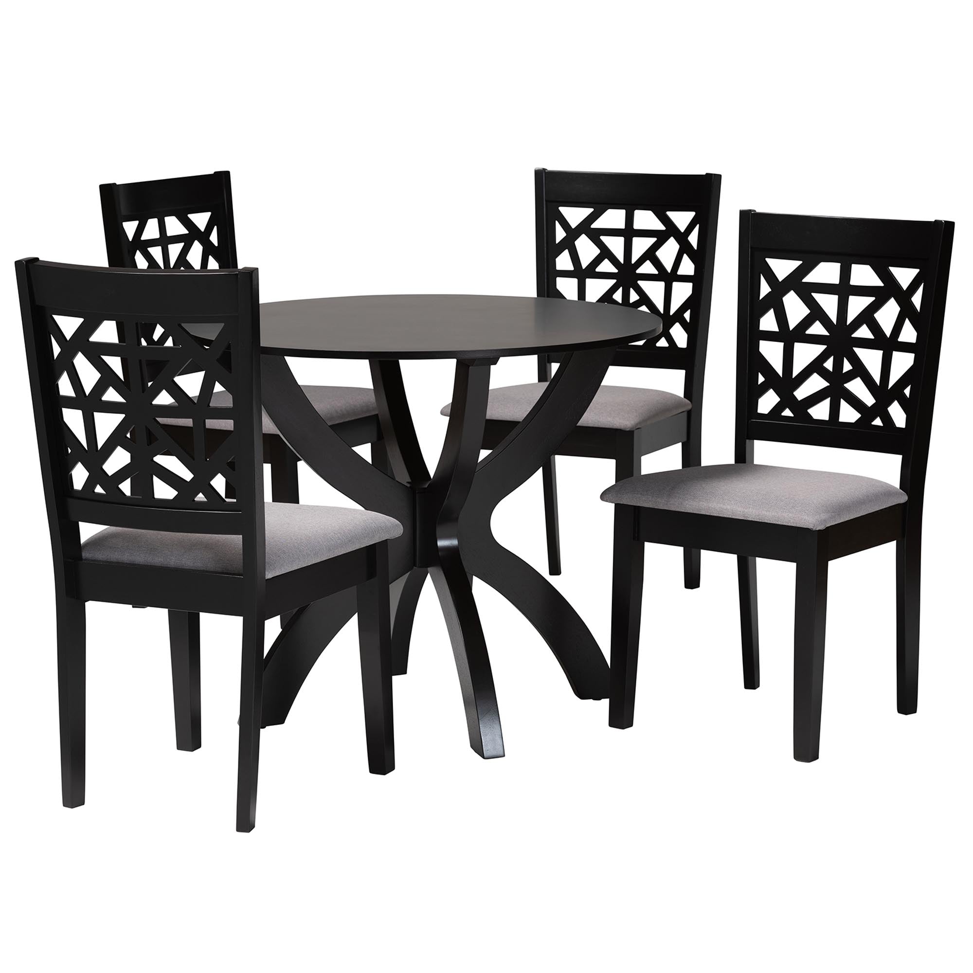 Baxton Studio Lena Modern Grey Fabric And Dark Brown Finished Wood 5-Piece Dining Set