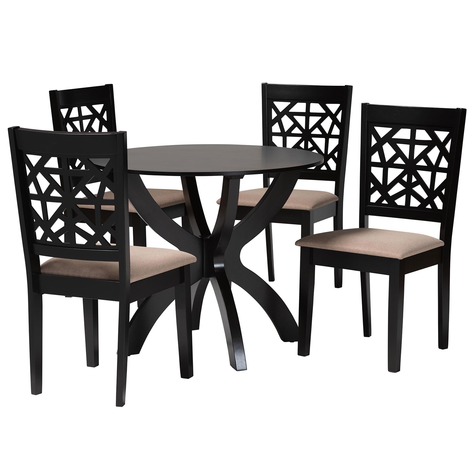 Baxton Studio Lena Modern Beige Fabric And Dark Brown Finished Wood 5-Piece Dining Set