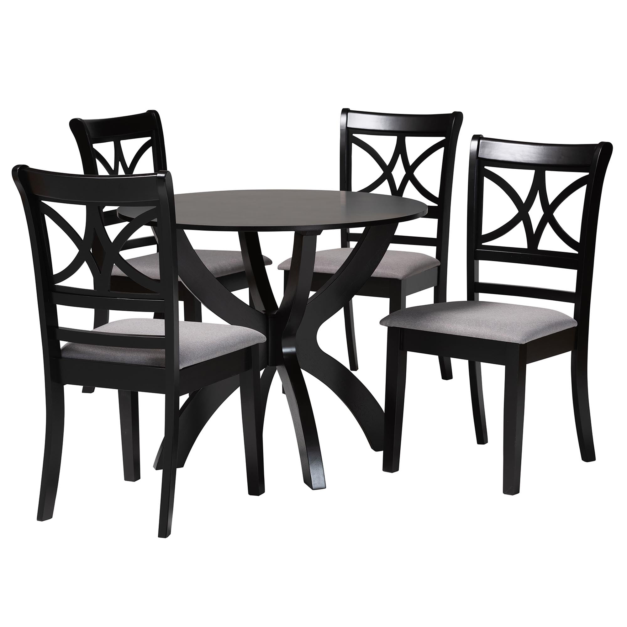 Baxton Studio Noemi Modern Grey Fabric And Dark Brown Finished Wood 5-Piece Dining Set
