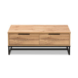 Baxton Studio Franklin Modern And Contemporary Oak Brown Finished Wood And Black Finished Metal 2-Drawer Coffee Table