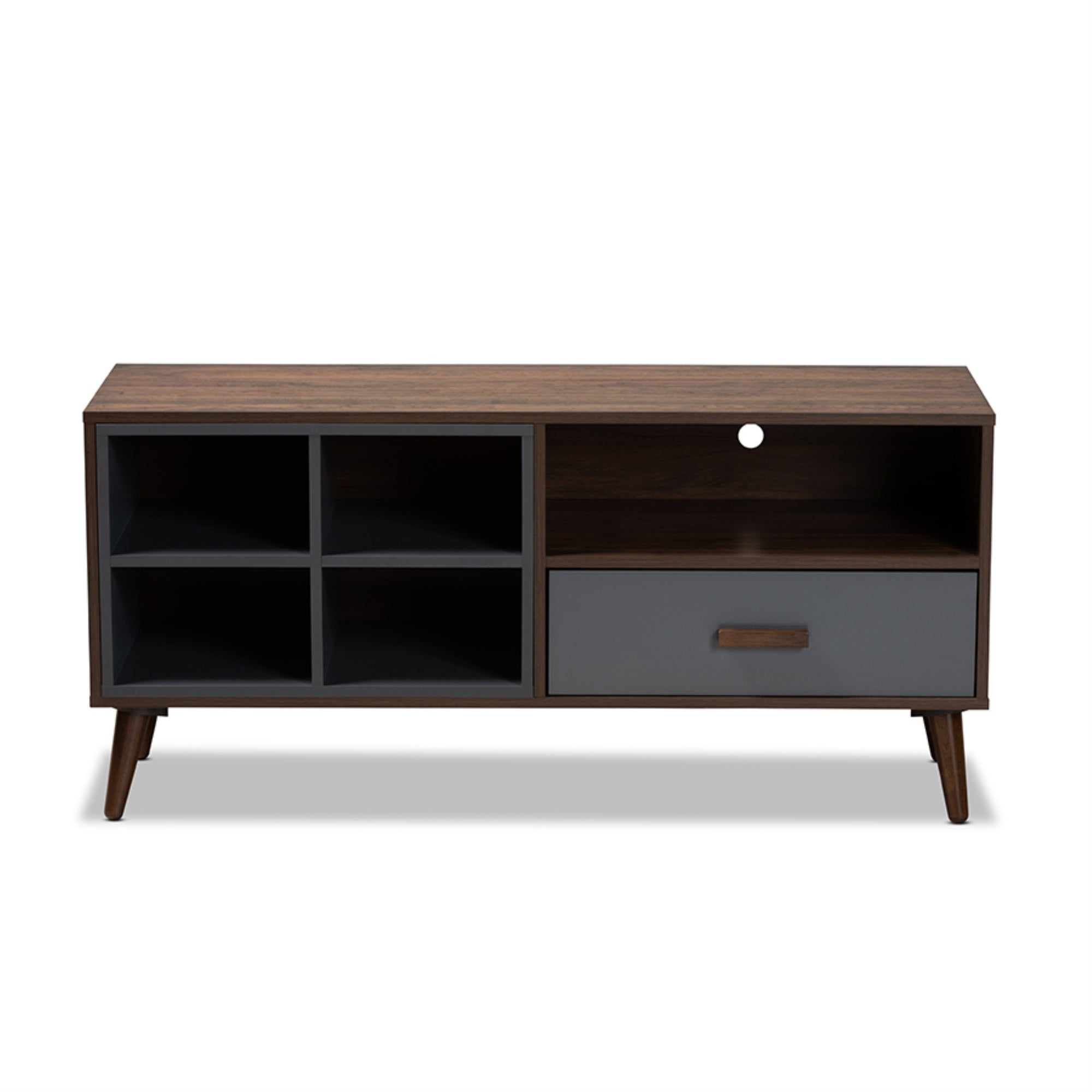 Baxton Studio Garrick Modern And Contemporary Two-Tone Grey And Walnut Brown Finished Wood 1-Drawer Tv Stand