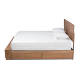Baxton Studio Tamsin Modern Transitional Ash Walnut Brown Finished Wood King Size 4-Drawer Platform Storage Bed With Built-In Sh